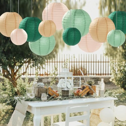 Image of Sage Green Paper Lanterns Decorative 12pcs Party Hanging Decorations for Rustic Party Bridal Shower Wedding Baby Shower Graduation Anniversary Neutral Room Decor