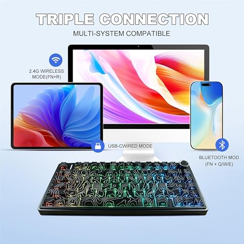 Image of AULA F75 75% Side Engraved Tri Mode TKL 80 Keys Wireless Mechanical Gaming Keyboard With Knob | 4000mAh Battery, South-Facing RGB Backlit Pre-Lubed Hot Swappable | Black Contour - Star Vector Switches