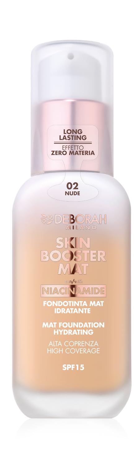 Deborah Milano - Skin Booster MAT Fondotinta in Siero SPF 15, N.2 Nude, Energizzante e Illuminante, con Vitamina C, Effetto Naturale, Uniforma l'Incarnato, 30 ml
