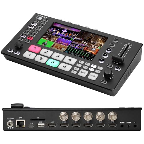 Image of FoMaKo 4k HDMI Video Mixer Switcher,4xSDI&4xHDMI Input,5.5 Inch FHD LCD Screen, 5-Channel Multi-Cam Live Streaming Switcher, 4K 60FPS Input, 1080p 60FPS Output,Support PTZ Controller, M4