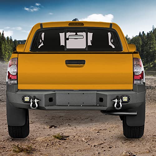 Nilight Rear Step Bumper For 2005 2006 2007 2008 2009 2010 2011 2012 2013 2014 2015 Toyota Tacoma Full Width Pickup Truck Textured Black Solid Steel Off-Road 18W Lights D-Rings, 2 Years Warranty #TOP7