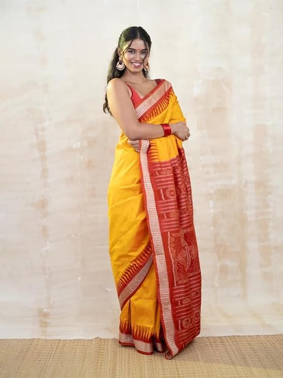 Image of Handmade Pure Bomkai Silk Saree Khandua Natural Silk Ikkat Saree For Women /Ethnic Wear /Traditonal Saree /Handloom Saree With Regular Fit Blouse Piece