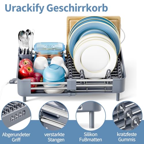 KINGRACK Dish Drainer Rack - Extendable Dish Rack, Stainless Steel Dish Drainer for Kitchen Counter, Draining Board Rack with Removable Cutlery Holder, Gray - Image 8