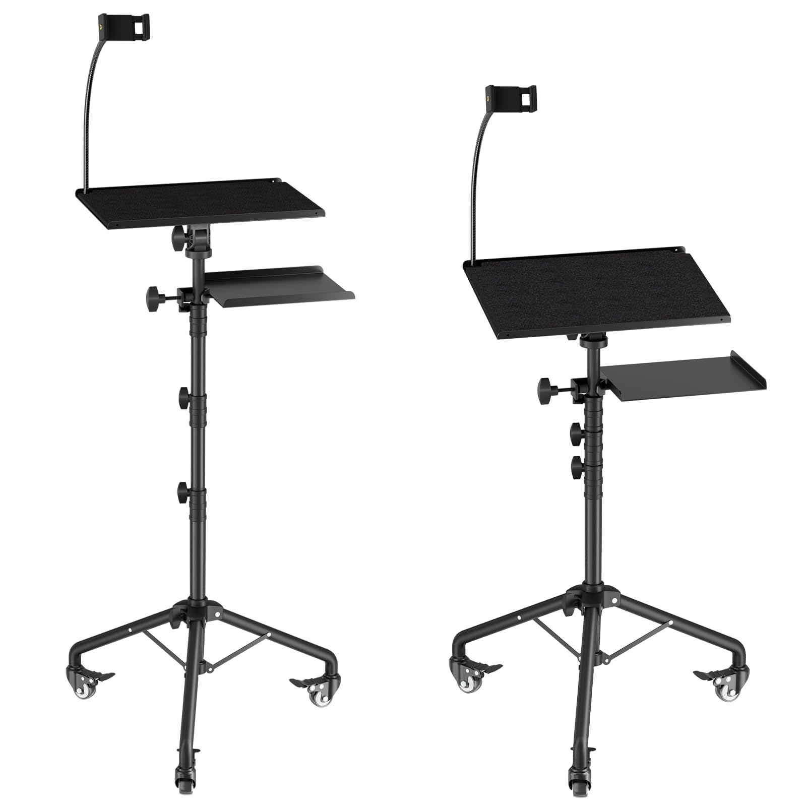 Supporto per Proiettore Treppiede 66-24cm per Laptop su Ruote con 2 Ripiani | Supporto Portatile per Podio, Supporto per Telefono a Collo di Cigno, Ufficio