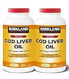 Kirkland Signature Cod Liver Oil + Omega 3-1150mg x 200 Capsules (2 Packs), Yellow Orange