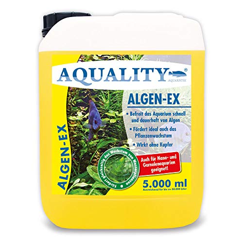 AQUALITY Aquarium Algen-EX (Erstklassiger Algenvernichter, Algenmittel, Algenentferner, Algenstopp - Befreit Fadenalgen, Bartalgen, Kieselalgen, Blau- + Schmieralgen), Inhalt:5 Liter