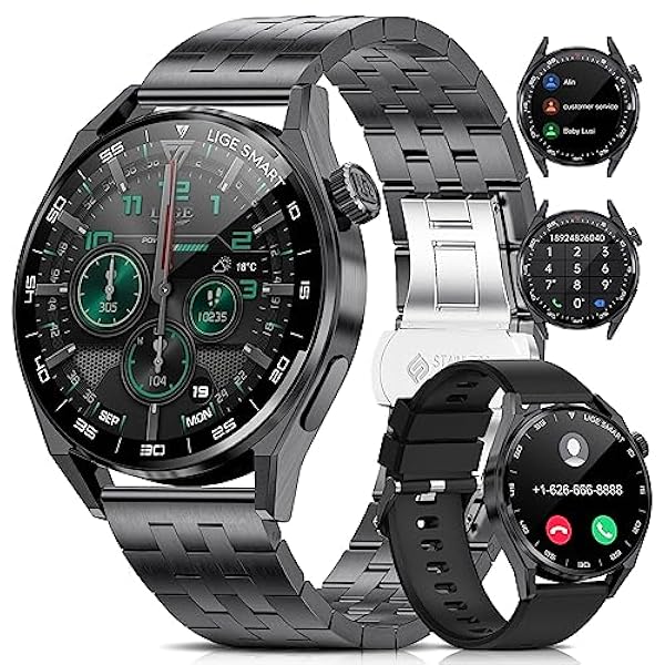 LIGE Reloj Inteligente Hombre, 1.39'' Smartwatch Hombre con Llamadas y Asistente Voz, 2 Correas, 360Amh, Música Pulsómetro, 100 Deportes Modo, Acero Inoxidable Reloj Deportivo para Android iOS