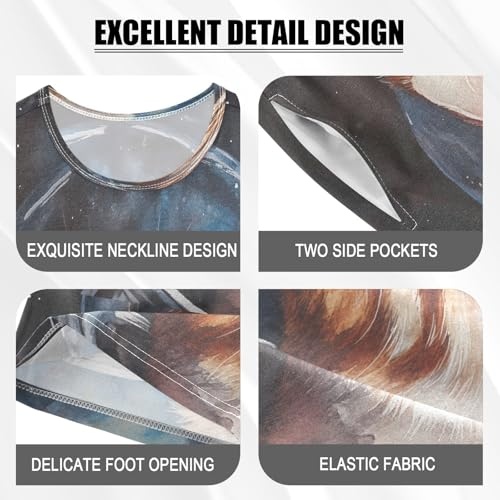 ALAZA Cat Astronaut Watercolor Pajamas Set Short Sleeve Cotton Sleepwear Summer Pjs 2 Piece 5-14Y4