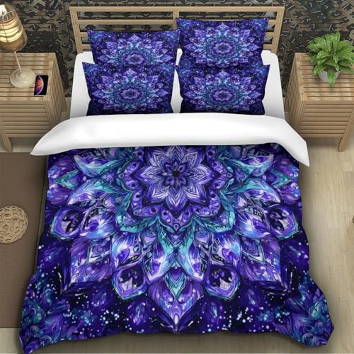 Parure de lit Mandala Violet en microfibre de style bohème chic pour lit simple - 5