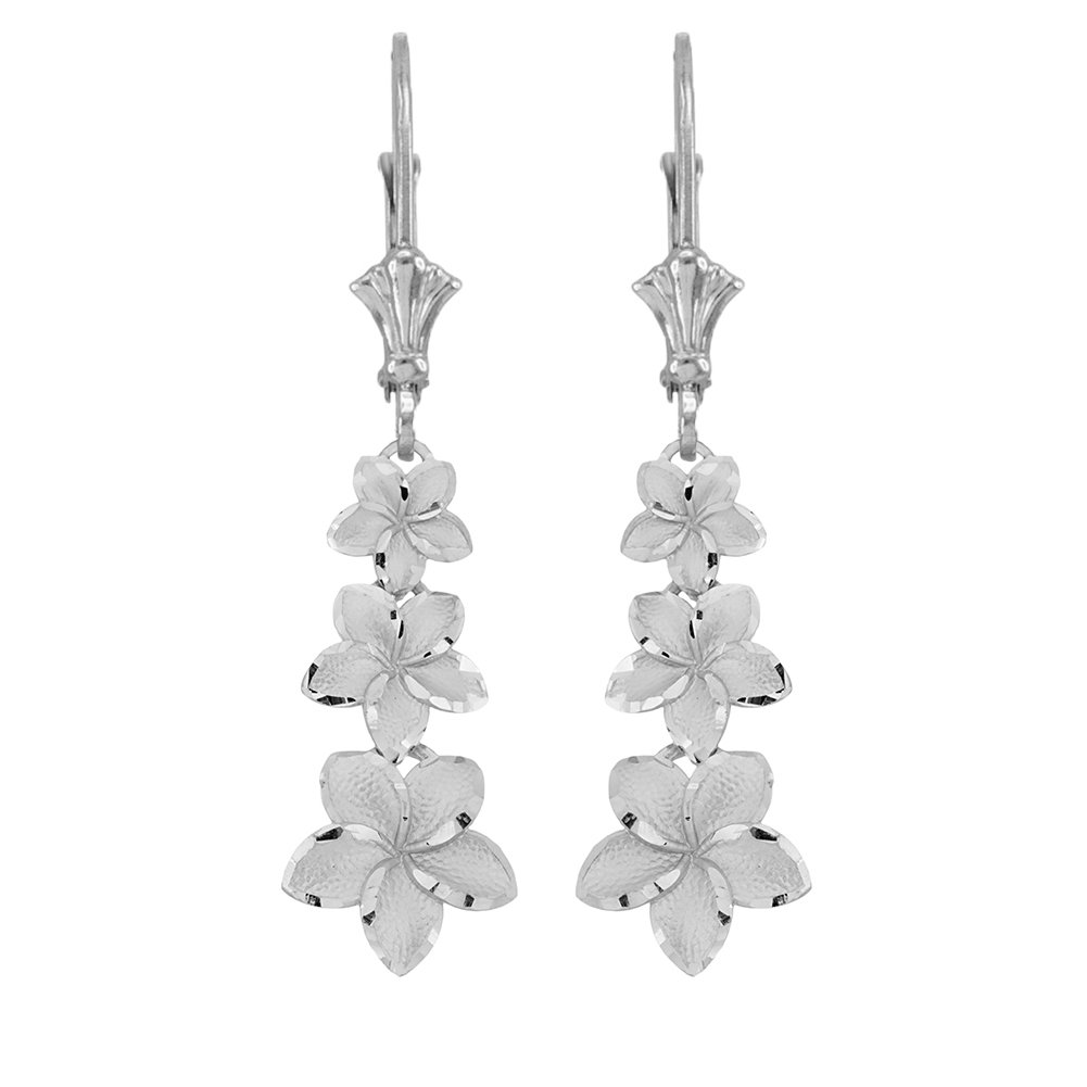 Elegant Sterling Silver Hawaiian Plumeria Flower Lever back Earrings