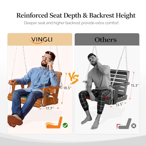 Image of VINGLI 440 LBS Heavy Duty 1-Person Wooden Porch Swing, Brown