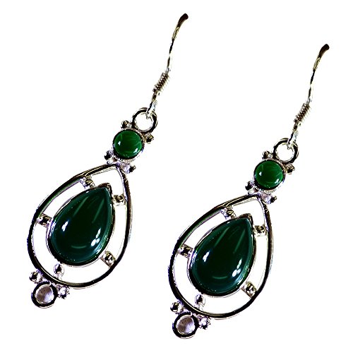 Onyx vert boucles d'oreilles femme argent 925 pierre de naissance mixte cut