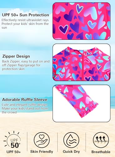 Image of Alakuoti Long Sleeve One Piece Ruffle Swimsuit for Toddler Girls Baby Girl Rashguard Shirt with UPF 50+ Sun Protection