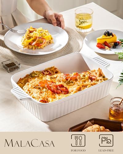 MALACASA 4.4 QT Baking Dish, 9x13 Large Casserole Dish for Oven, Ceramic Baking Pan, Rectangular Lasagna Pan Deep with Handles for Baking, Durable Microwave Oven Safe, Wedding Gift,White, Series BAKE-BAKE - Thumbnail 4