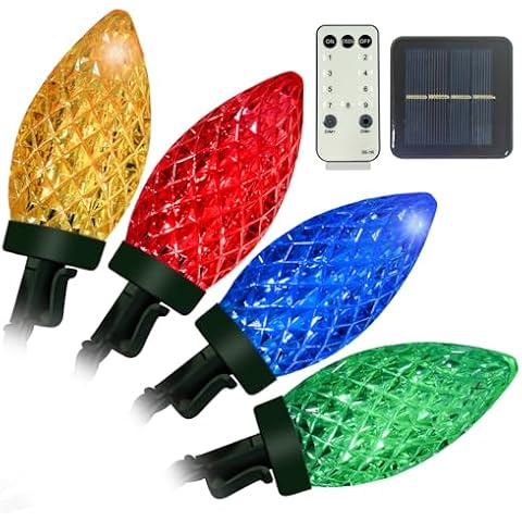 Anycosy Solar Christmas Lights Outdoor, 32.8FT 50 LED C9 Christmas Lights Outdoor with Timer Function Waterproof and Connectable Plug for Garden Decor Outdoor Christmas Lights Decorations Cover