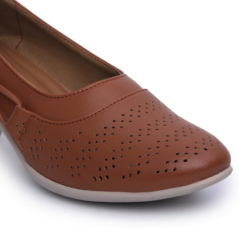 Padchin Women Round Toe Block Heel Tan Pumps | Formal and Casual Fashion sandal with Stiletto Heels | Comfortable Casual and Formal Shoes | Stylish and Fashionable Ladies Pump Shoe for Daily Use 4