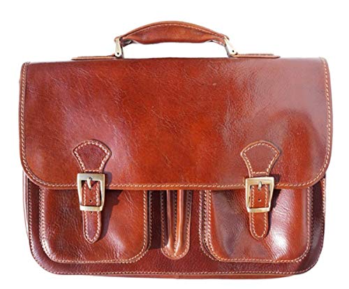 Maletín para hombre de piel Milano Lux XL marrón de 40 x 30 x 10 cm