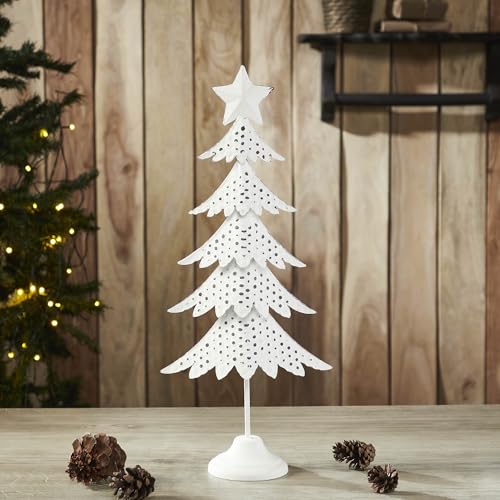 VHC Brands Figura de árbol de Navidad de metal blanco antiguo, 45,7 x 20,5 x 8,9 cm