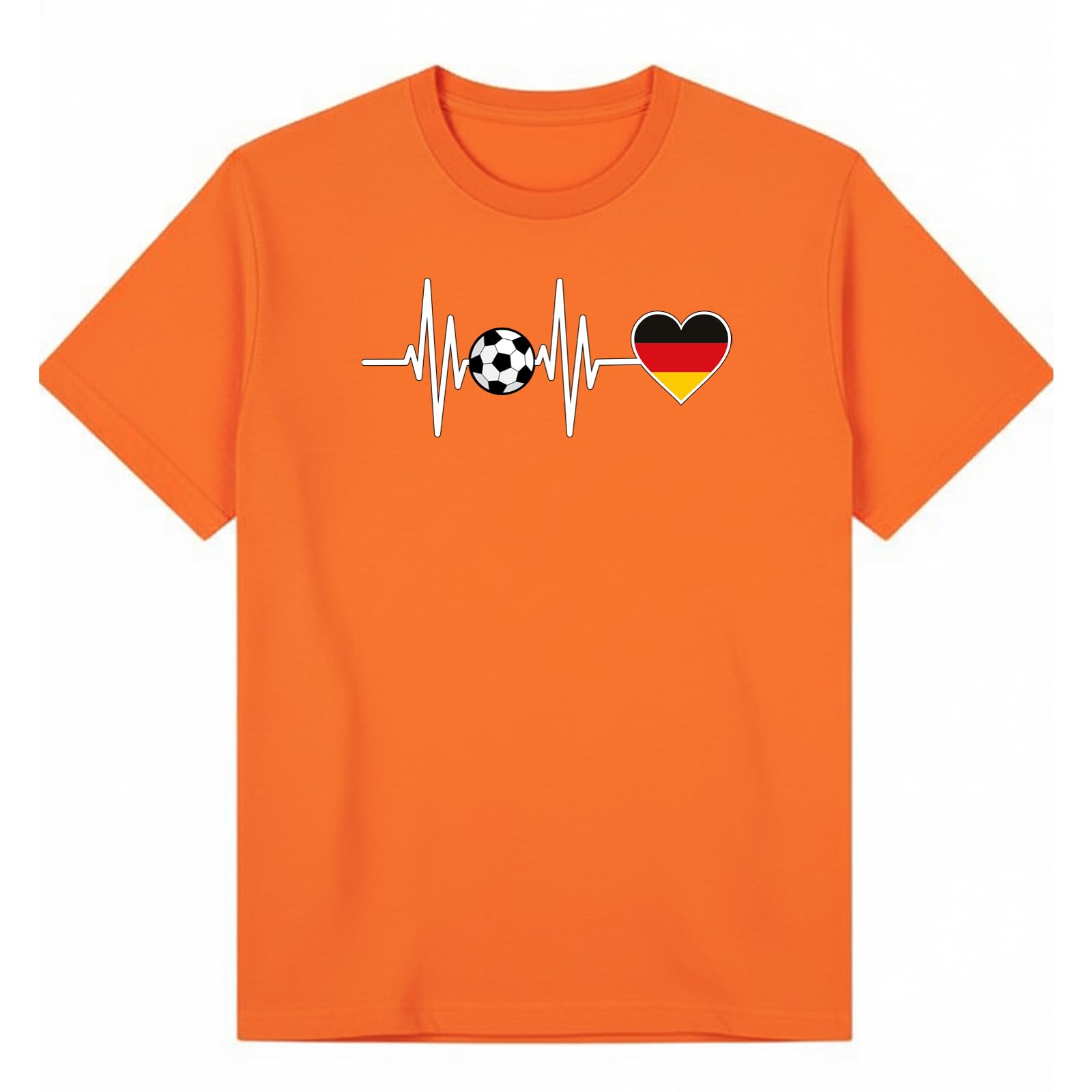 Soccer Football Heartbeat Germany Kids Graphic T-Shirt Tee for Boys and Girls Orange 9-11Y