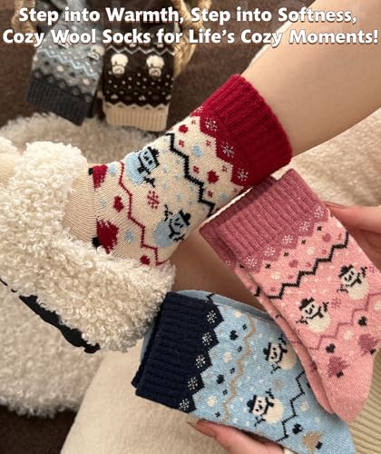 Image of IIG Cute Warm Wool Socks for Women Super Cozy Thick Crew Winter Socks Gifts, 5 Pairs