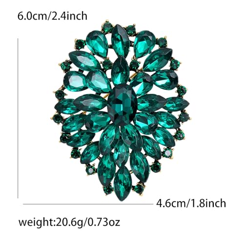 Image of Rhinestone Crystal Oval Brooch Premium Large Flower Brooch Blue /Red /Green /Gold /Silver /Purple Crystal Geometric Broochs Sparkling Lapel Pin Elegant Wedding Bridesmaid Dress Broachs Pin for Women
