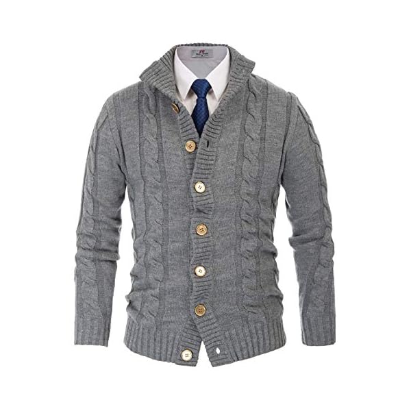PJ PAUL JONES Men's Sweater Basic Cable Knitted Cardigan Sweater with Twisted Pattern Size XL Grey
