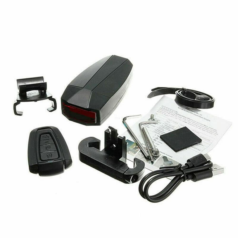 Baceyong Zestaw tylnych świateł rowerowych LED, alarm antykradzieżowy, ładowany przez USB, pilot zdalnego sterowania, ochrona przed kradzieżą, pilot zdalnego sterowania, lampa rowerowa USB