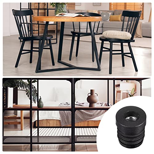 Image of uxcell 24Pcs Inserts for Round Tubes with M6 Thread, for 19mm /0.75 inch OD Round Tube, Round Black Plastic Plug Caster Insert Chair End Caps Furniture Leg Plug