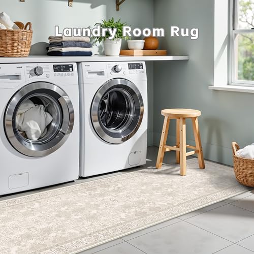 YAMEIJING Washable Runner Rug for Hallways Kitchen Rugs 2x8 Pinkish Ivory Beige - Non-Slip Stain Resistant Mat for Laundry Room Bathroom Soft Vintage Farmhouse Runners for Entryway Bedroom Dining Room by YAMEIJING - Used condition - Image 7