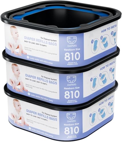 Image of Square Refills Disposal Bags Refill Compatible With For Diaper Gen.ie Compact, Select (Not Fit Classic Version Pails), Hold Up to 810 Newborn-Sized Diapers Per Refill (3 Pack)