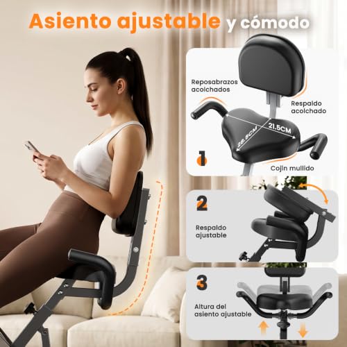 Miniatura 5 de Dskeuzeew Bicicleta Estática Plegable 4 En 1, Bicicleta Magnética Plegable, Bicicleta Estática 8 Niveles De Resistencia, Monitor Lcd Y Sensor De Frecuencia Cardíaca, Nuevo Negro