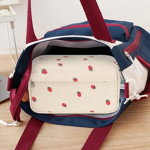 Image of Bluboon Big Capacity Pencil Case Pencil Pouch Pen Case School Supplies Cute Pencil Box Pencil Bag for Teen Girls Boys Women Man (Strawberry Beige)