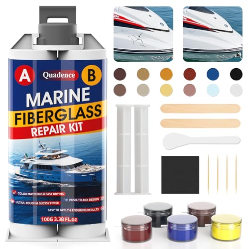 Marine Fiberglass Repair Kit for Boats, Quadence Gel Coat Repair kit for Boats, Fiberglass Repair Kit, Waterproof Epoxy Filler for Kayaks Sailboats Fix Holes, Chips, Deep Cracks, Scratches-Color Match
