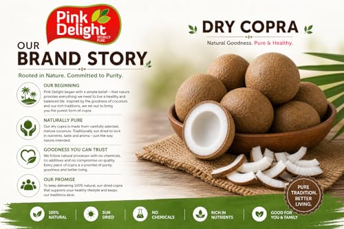 Image of Pink Delight Whole Dry Copra (Sukha Nariyal) | Natural & Sun Dried Coconut | Premium Quality Copra Gola | Rich in Healthy Fats | Ideal for Cooking, Sweets & Pooja Use (Approx 400-500 gm)