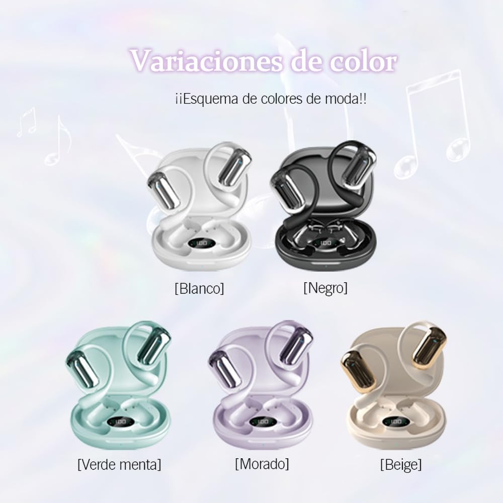 SLuB Auriculares Bluetooth 5.4 de conducción aérea | Llamadas nítidas | Uso Mono/Dual | Emparejamiento automático | Estuche de Carga Grande | para Deporte, Viajes y Gaming(Blanco)