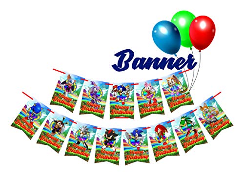 13 Blue Hedgehog Birthday Party Rectangle Flags for Banners #1