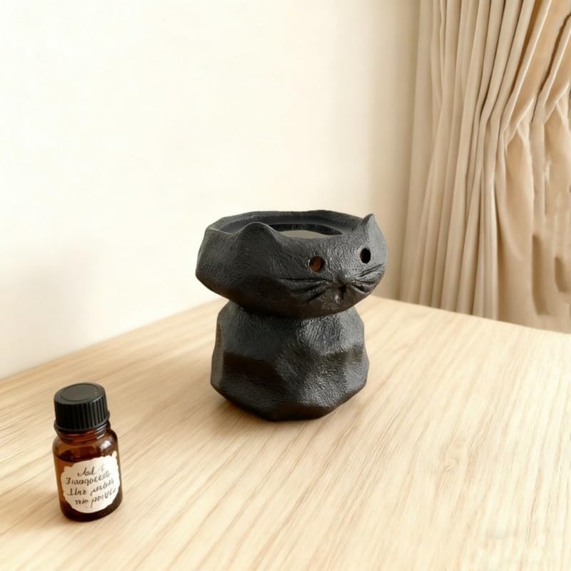 Calentador de Cera Cerámico en Forma de Cabeza de Gato Negro miniatura 4