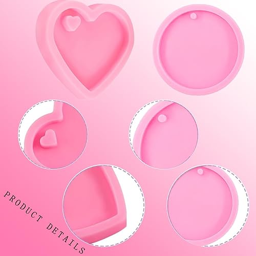 Miniatura 9 de FAFAHOUSE Paquete de 6 moldes redondos de silicona para llaveros circulares, moldes de resina epoxi, moldes de fundición con agujero para