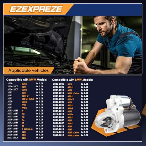 Image of Ezexpreze 17922 New Starter Motor Replacement for 2006-2016 BMW 128i 328i 528i xdrive 328xi 325i 325xi 330i 330xi 335i 525i 528xi 530i 530xi 535i X1 X3 X5 X6 Z4 3.0 2.5 2.0 L6 Engine OE#: 12417521116
