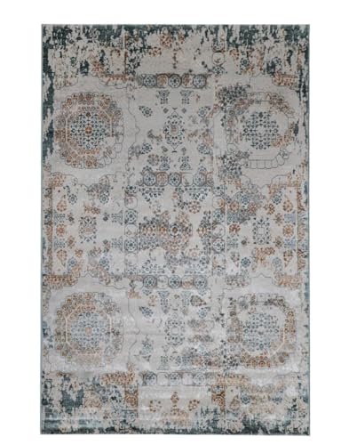 Image of 2x5 Feet (60x150 CM) Carpet for Bedroom Living Room & Hall - Ivory Multi Modern Abstract Geometric Silk-Touch Luxury Hotel-Style Washable Anti-Skid Turkish Area Rug