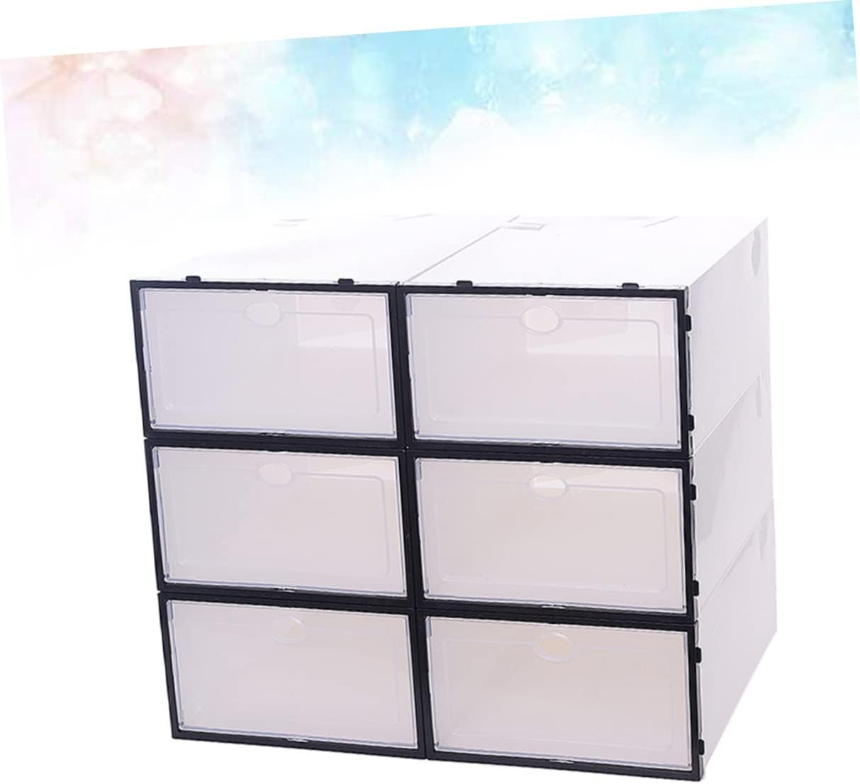 6pcs Transparent Shoe Storage Box Thickened Plastic Organizer for Men Black and White for Closet and Footwear Organization