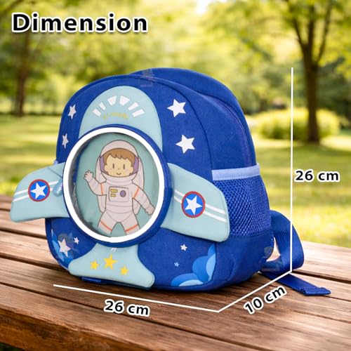 Image of WISHKEY Kids Bag for Boys & Girls (2-5 Years) Space Design Toddler Backpack with Safety Leash Chest Buckle & Adjustable Straps Water Resistant Lightweight Small Picnic Travel Bag light Blue