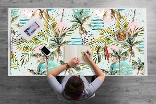 Tapete de Escritura 120x60 cm PVC Vinilo Protección Antisuciedad Fácil de Limpiar Antideslizante Para Oficina o Hogar Multifuncional Impermeable Resistente al Agua - Palmeras