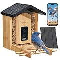 GESENWIN Smart Bird Feeder with Camera for Wild Birds - Identifies 11,000+ Species, Solar Panel Wireless Outdoors Bamboo Birdhouse with Cam,Full Colo Night Vision,2K HD Live Video & Instant Alerts