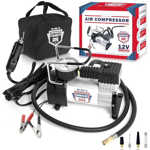 Image of Tire Inflator Portable Air Compressor - 12V DC Air Pump for Car Tires, 150 PSI Electric Air Pump with Tyre Pressure Gauge - Corded Silver by WE LOVE TO DRIVE