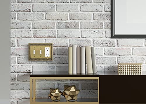 Image of Henne Bery Sunken Pearls Heavy Duty Decorative Wall Plate Switch Plate Outlet Cover (Double Toggle /Single Decorator, Antique Brass)