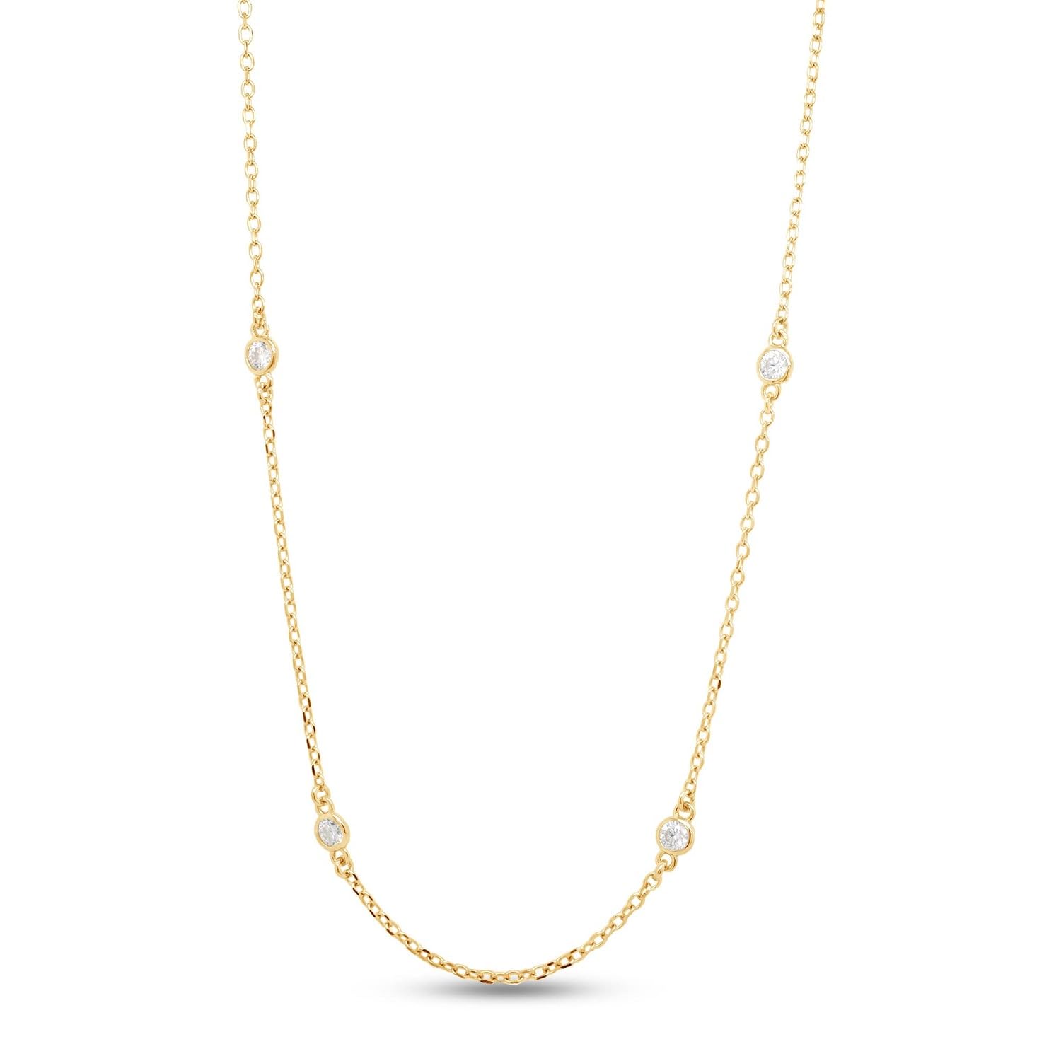 2.9MM Round Lab Created Moissanite Bezel Set Station Chain Necklace In 14k Gold Over Sterling Silver 16'' To 36" (0.60 Ct To 1.60 Ct), Mother's Day
