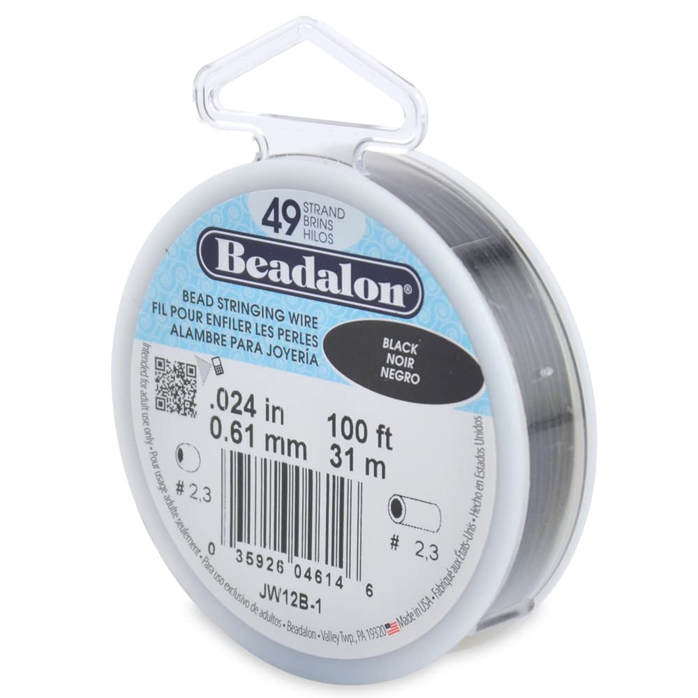 Fil 49 brins Noir Beadalon flexible 0,61 mm : bobine anti-torsion pour enfilage de perles
