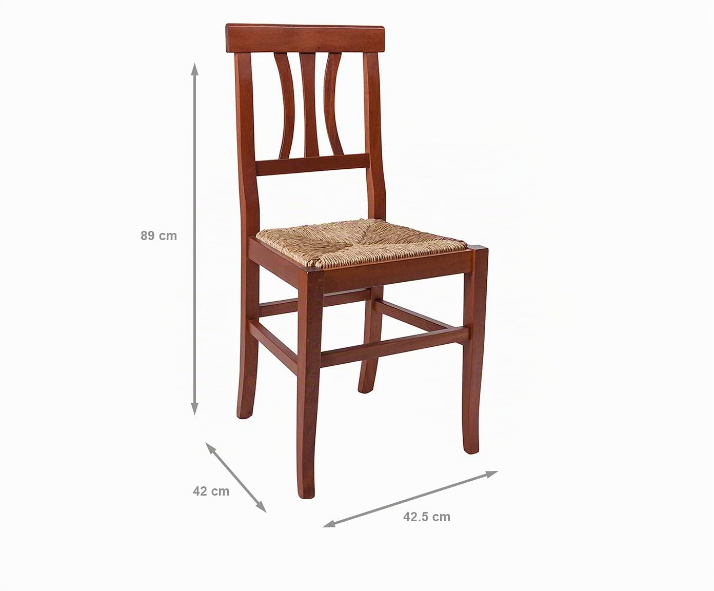 Dmora Set di due sedie classiche in legno con fondello in paglia, colore noce, cm 42.5 x 89x 42.