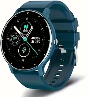 ALCENTIS - Reloj inteligente con pantalla digital de 46 mm, correa deportiva, seguimiento de actividad y sueño, impermeable, negro y lila (correa azul)